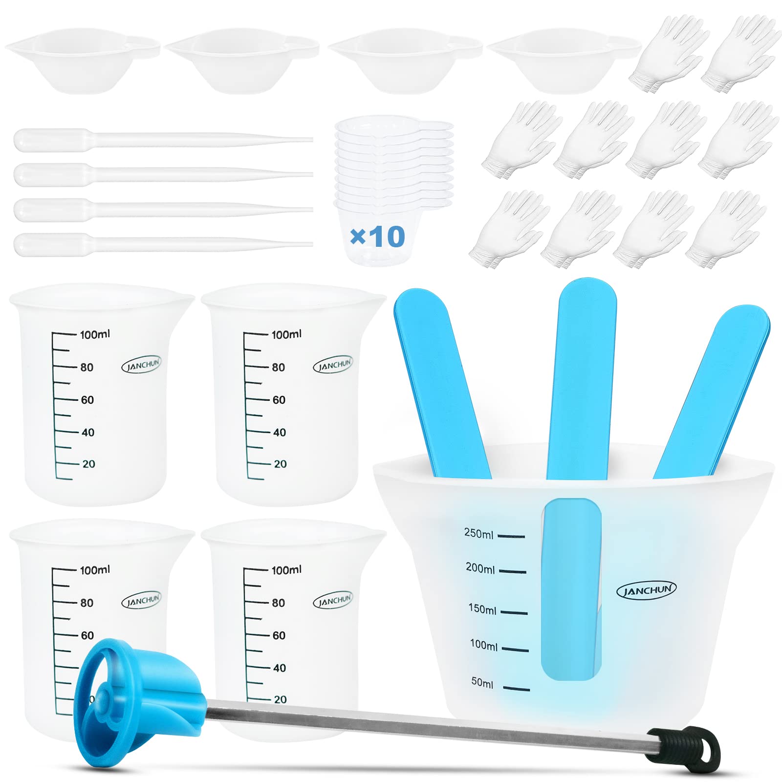 Silicone Measuring Cups for Epoxy Resin, Resin Supplies with 250&100ml  Silicone Cups,Silicone Hard Stir Sticks,Epoxy Mixer,Color Cups,Mixing Tools  for Resin,Molds,Jewelry Making, Easy to Clean 