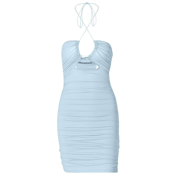 hotojiny Halter Dresses for Women Fashion Cutout Ruched Bodycon Pencil Dress Backless Slim Going out Club Party Dress