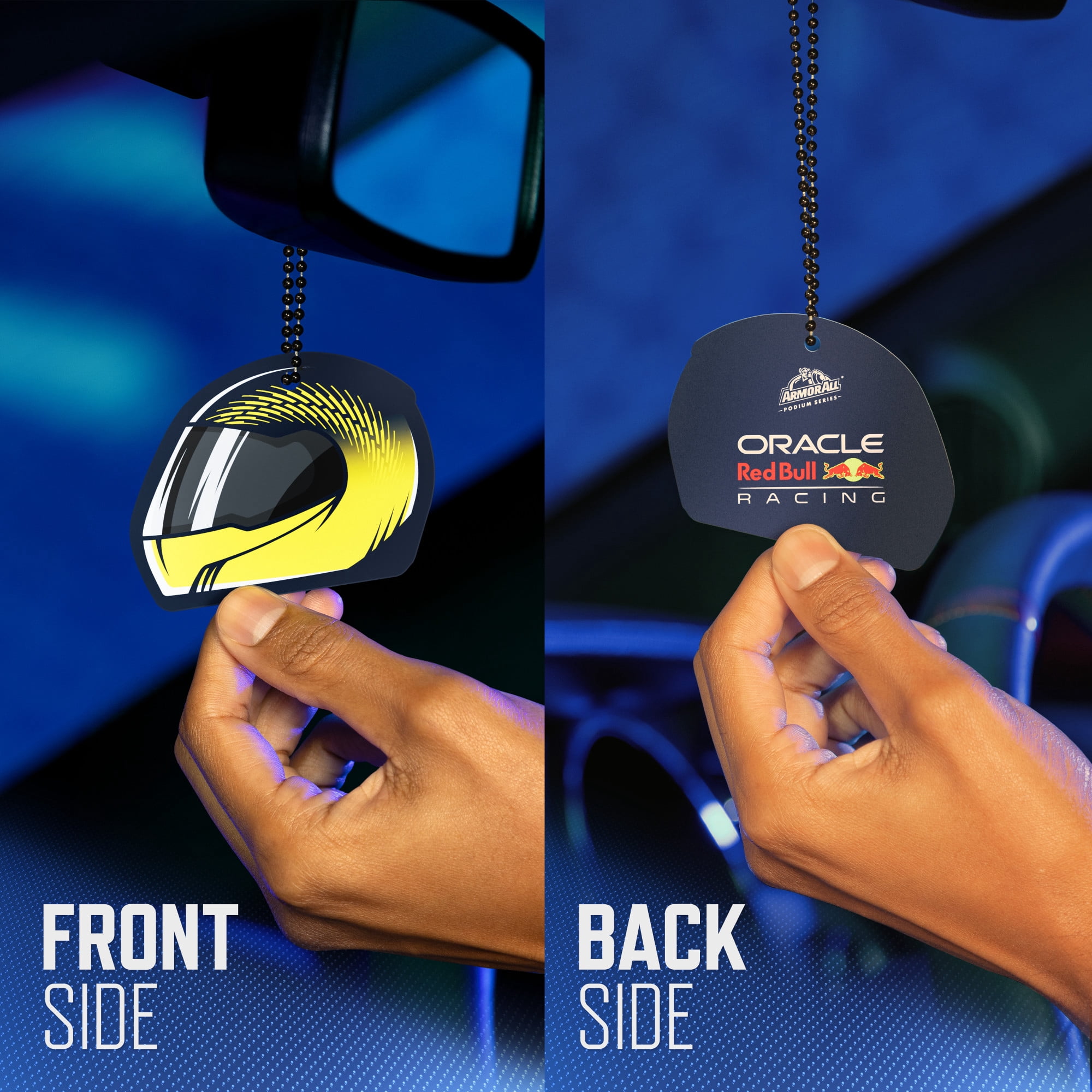 (2 pack) Armor All Podium Series Hanging Car Air Freshener (Victory Lap Scent), Long Lasting Logo Helmet Perfume Combines Rugged Oceanic Cologne with Notes of Citrus