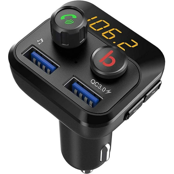 (bass Booster) Bluetooth Handsfree Kit For Car, Bluetooth 5.0 Fm Radio Adapter Car Mp3 Player With Dual Usb Qc 3.0 Fast Charging, Usb Flash Drive/sd C