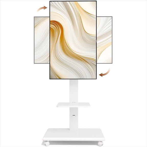 Steel Base Rolling TV Stand for 32-75 inch TVs up to 110 lbs, Leveling & Tilt & Swivel Mobile TV Stand with Hidden Wire Management, Height Adjustable Portable Tv Stand with Steel Shelf, Black