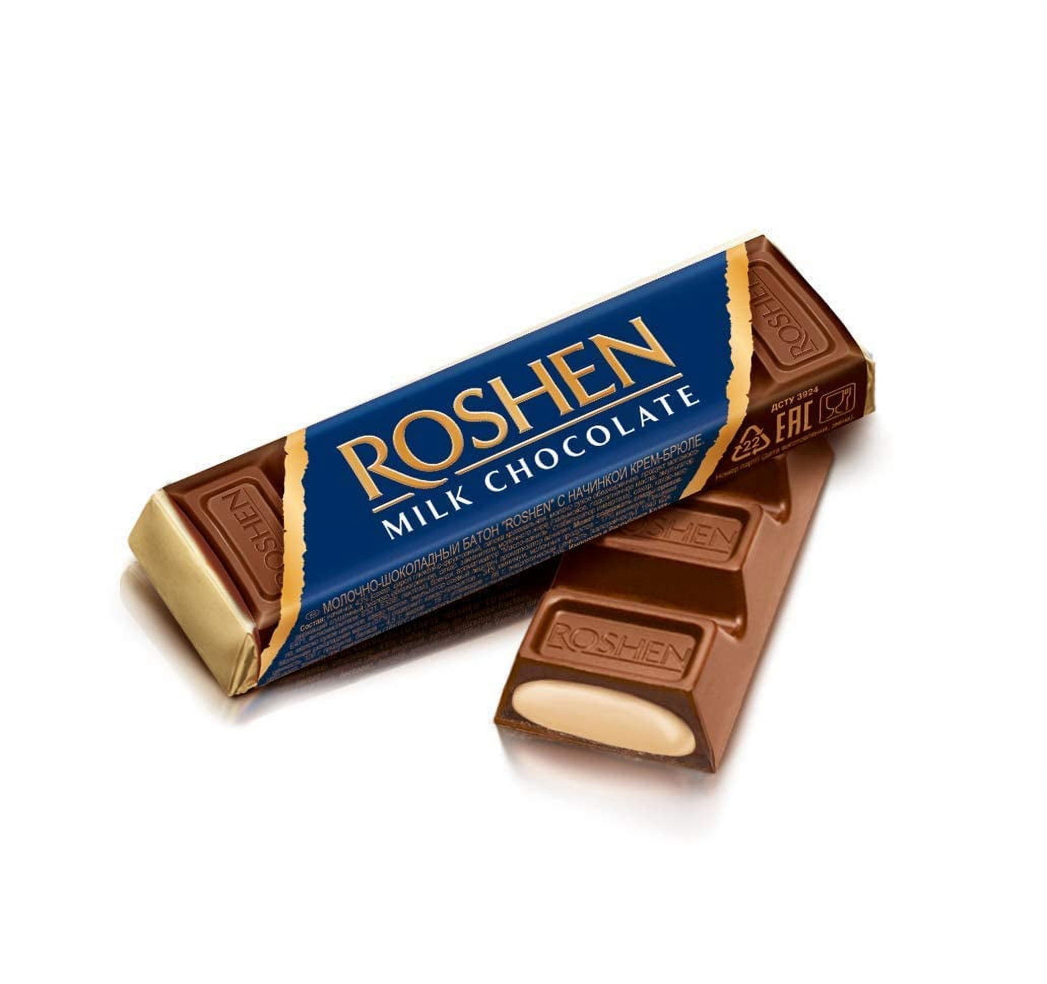 Roshen Sweet Milk Chocolate Bar with Cream-Brulee Filling, Kosher Pack of 30 (1.52 oz/43 grams)