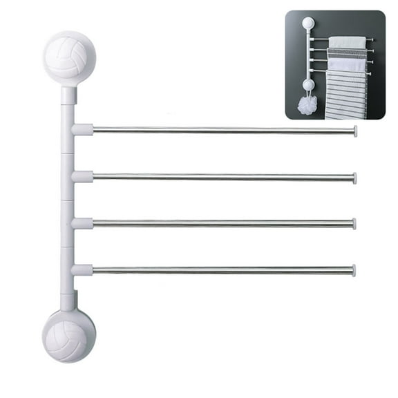 LNGOOR 180°Wall Mounted Swivel Towel Bar, Space Saving Towel Racks, Stainless Steel Towel Hanger Brushed Swivel Towel Bar No Drill Towel Rack for Bathroom Kitchen(4-Arm)