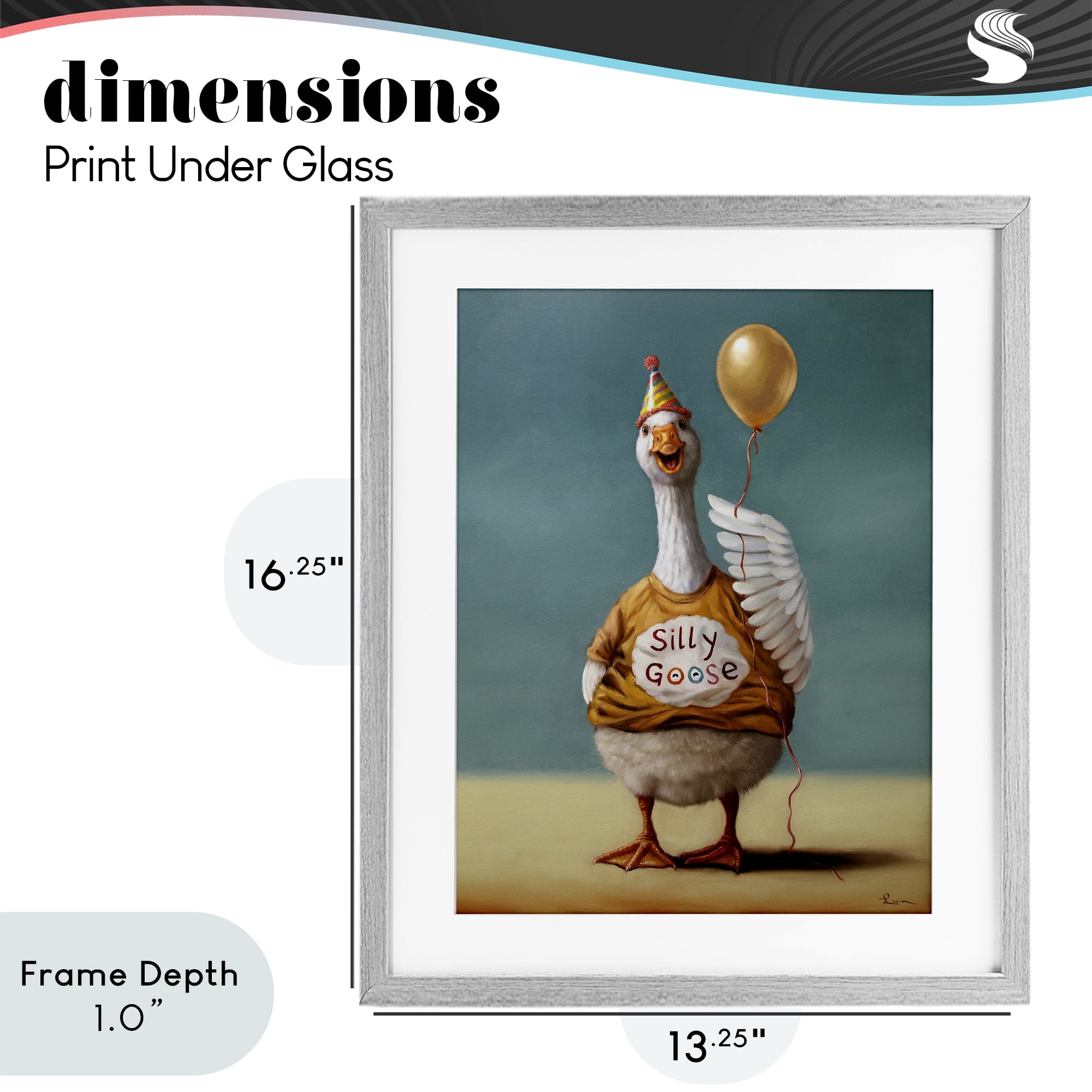 Stupell Industries Silly Goose with Balloon Gray Framed Print Under Glass, design by Lucia Heffernan