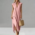 thumbnail image 2 of SAWOBUUN Womens Cotton Maxi Dress Sleeveless Deep V Neck Side Split Casual Summer Long Dress with Pockets, 2 of 8