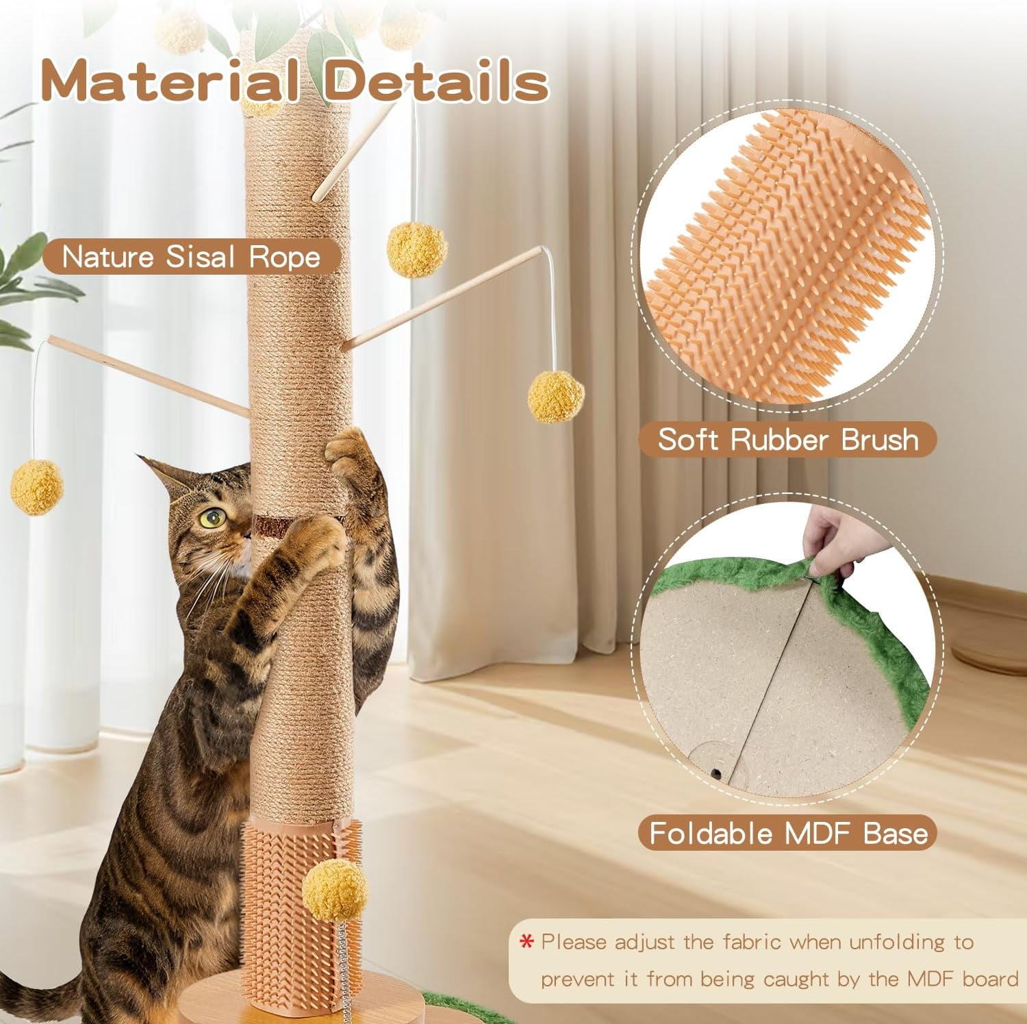 45 Tall  Scratching Post with Sisal Rope for Indoor Cats Adults Kittens,  Tree Scratcher with Hanging Balls,  Groomer, Track Balls