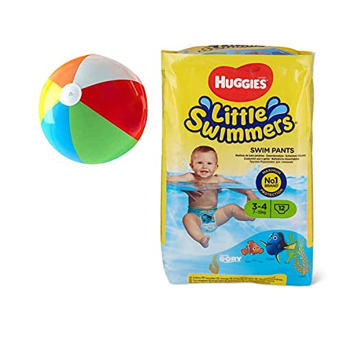 Small - Little Swimmers Disposable Swim Pants, (15lb-34lb.), 12-Count - Bonus Inflatable Pool Ball (5 inch)