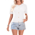 thumbnail image 3 of Womens Summer Short Sleeve Cardigan Cable Knit Cropped Button Down Crewneck Sweater Tops White L, 3 of 10
