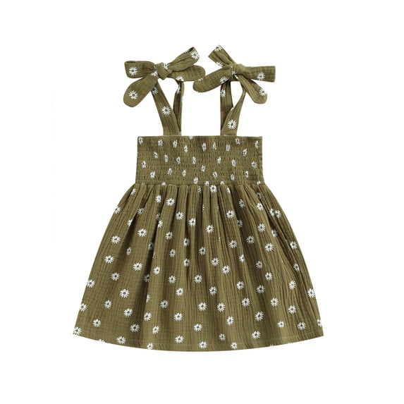 Baby Girl Floral Print Sleeveless Dresss Tie-up Shoulder Straps Girls Casual Summer Dress