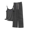 thumbnail image 2 of Xdegoge Two Piece Outfits for Women Spaghetti Strap Sleeveless Cami Top and Wide Leg Pants Set Casual Lounge Sleepwear Striped Pattern Stretchy Summer Pajamas, 2 of 5