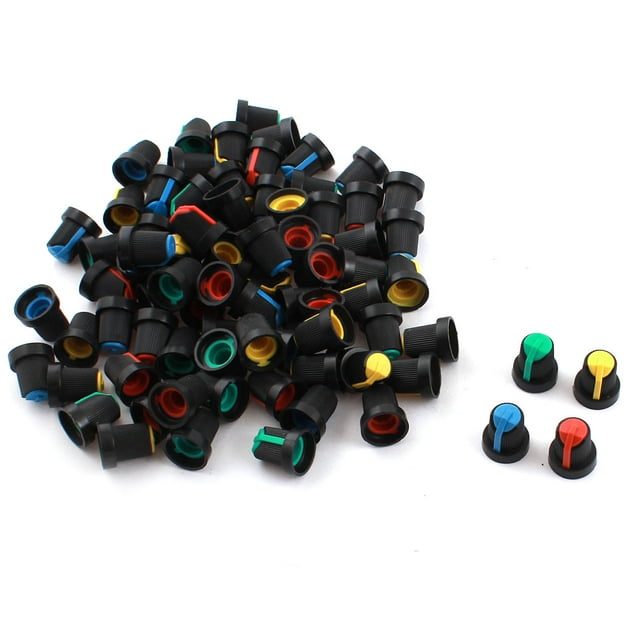 80PCS Negro Azul Amarillo Verde Rojo Plástico 5.5mm Diámetro del Orificio del Eje Perilla de Potenciómetro con Agarre Estriado