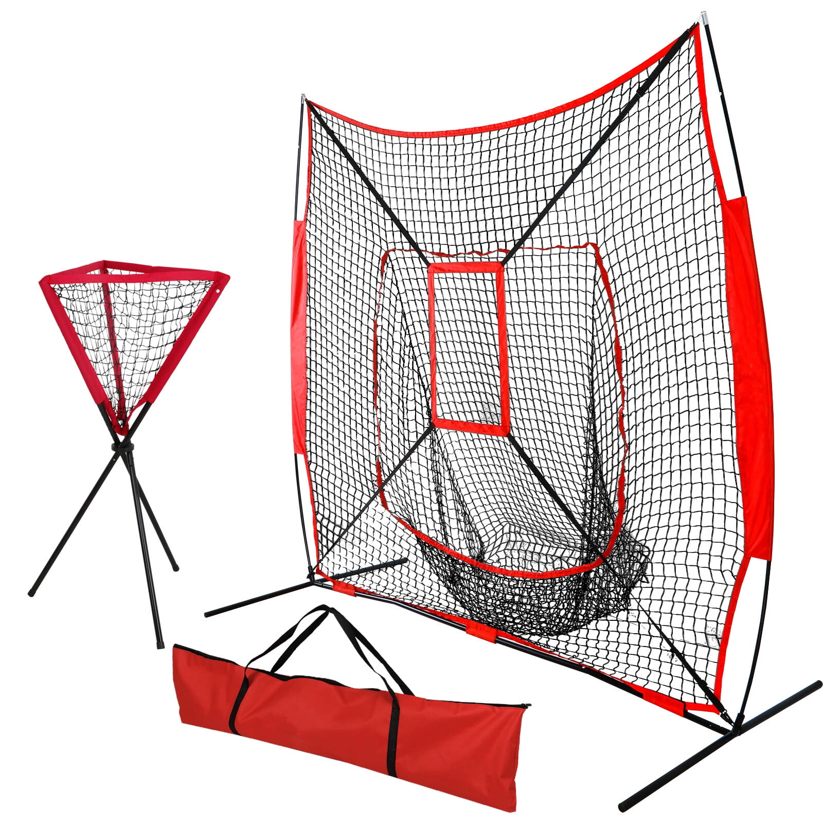 7'x7' Baseball Softball Hitting Pitching Batting Practice Net With Stand/Bag Red 