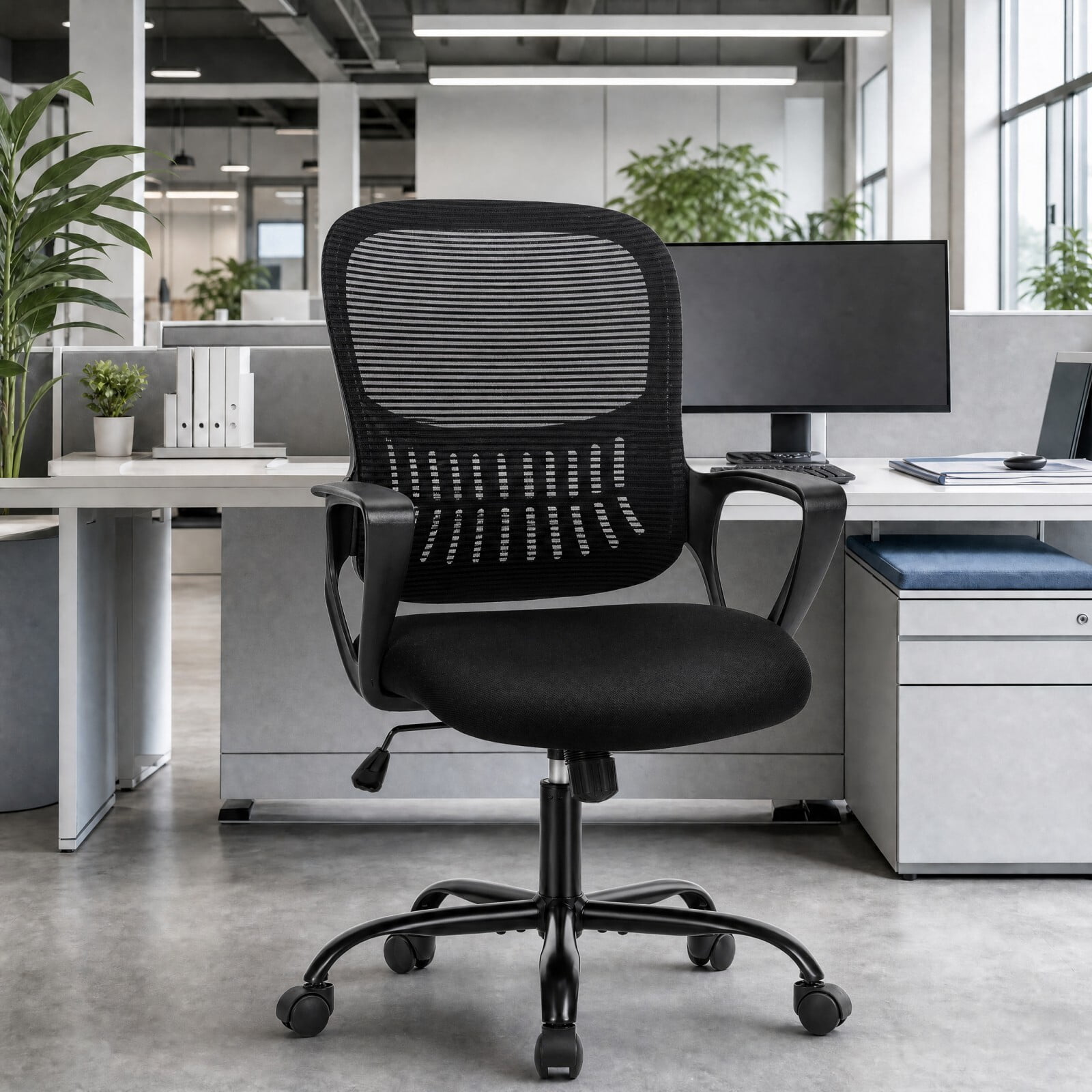 Kelno Ergonomic Mesh Office Chair Mid Back Desk Chair with Lumbar Support Adjustable Height Swivel Task Chair, Black