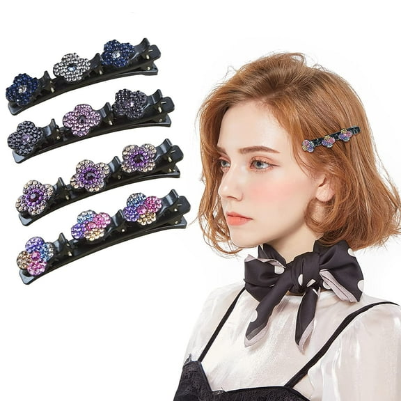 Braided Hair Clips for Women Girls 4 Pcs Hair Styling Accessories Satin Fabric Hair Bands with 3 Small Clips Hairclips for Fine or Thick Hair