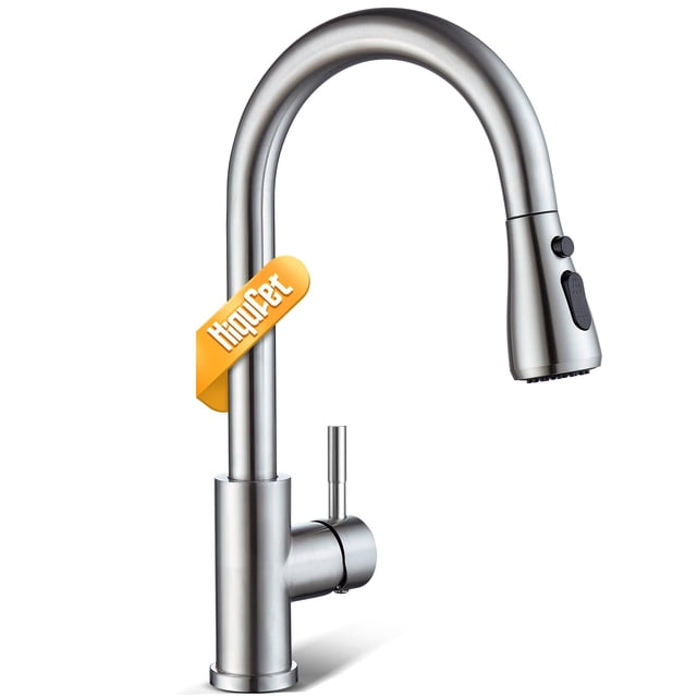 Grifo de cocina Hiqufet de níquel cepillado con pulverizador desplegable