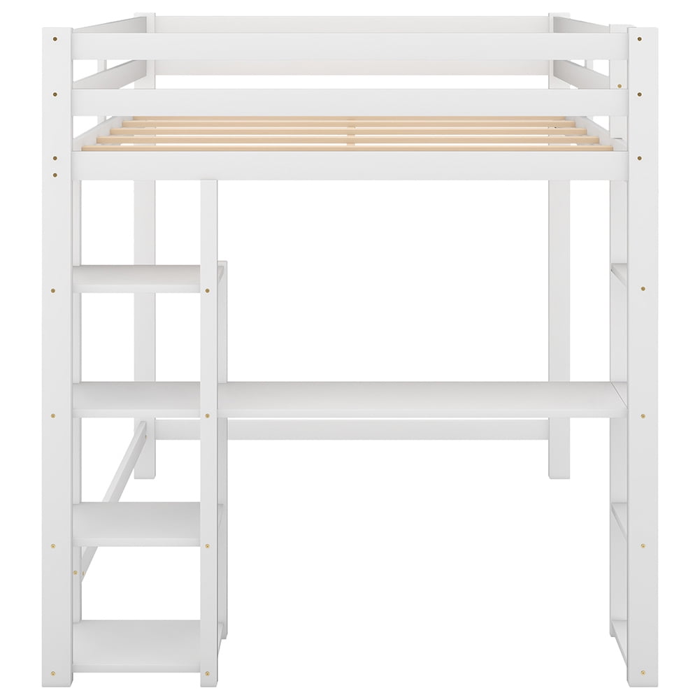 Kadyn Full Size Loft Bed with Built-in Desk and Shelves, No Box Spring Needed, White Kadyn Full Size Loft Bed with Built-in Desk and Shelves, No Box Spring Needed, White