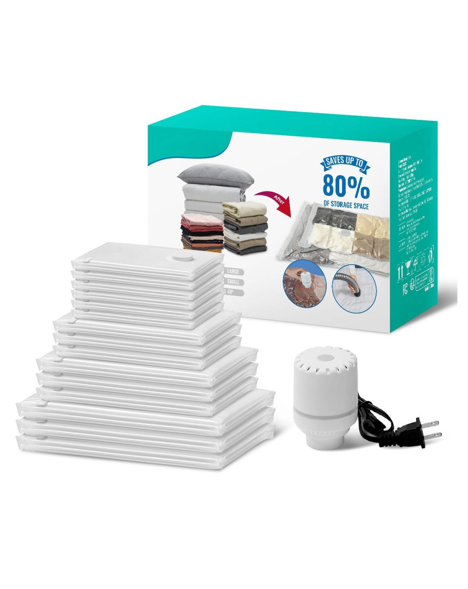 Vacuum Storage Bags 15 Pack, Space Saver Bags for Clothes & Bedding with Electric Pump