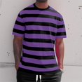 thumbnail image 4 of Mens Short Sleeve T-Shirts Striped Casual Crewneck Basic Shirt Color Block Stretch Summer Beach Tees Purple 3Xl, 4 of 4