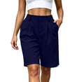 thumbnail image 2 of Puyaiuu Women Elastic High Waist Pleated Side Pocket Knee Length Bermuda Shorts Navy M Gift, 2 of 6