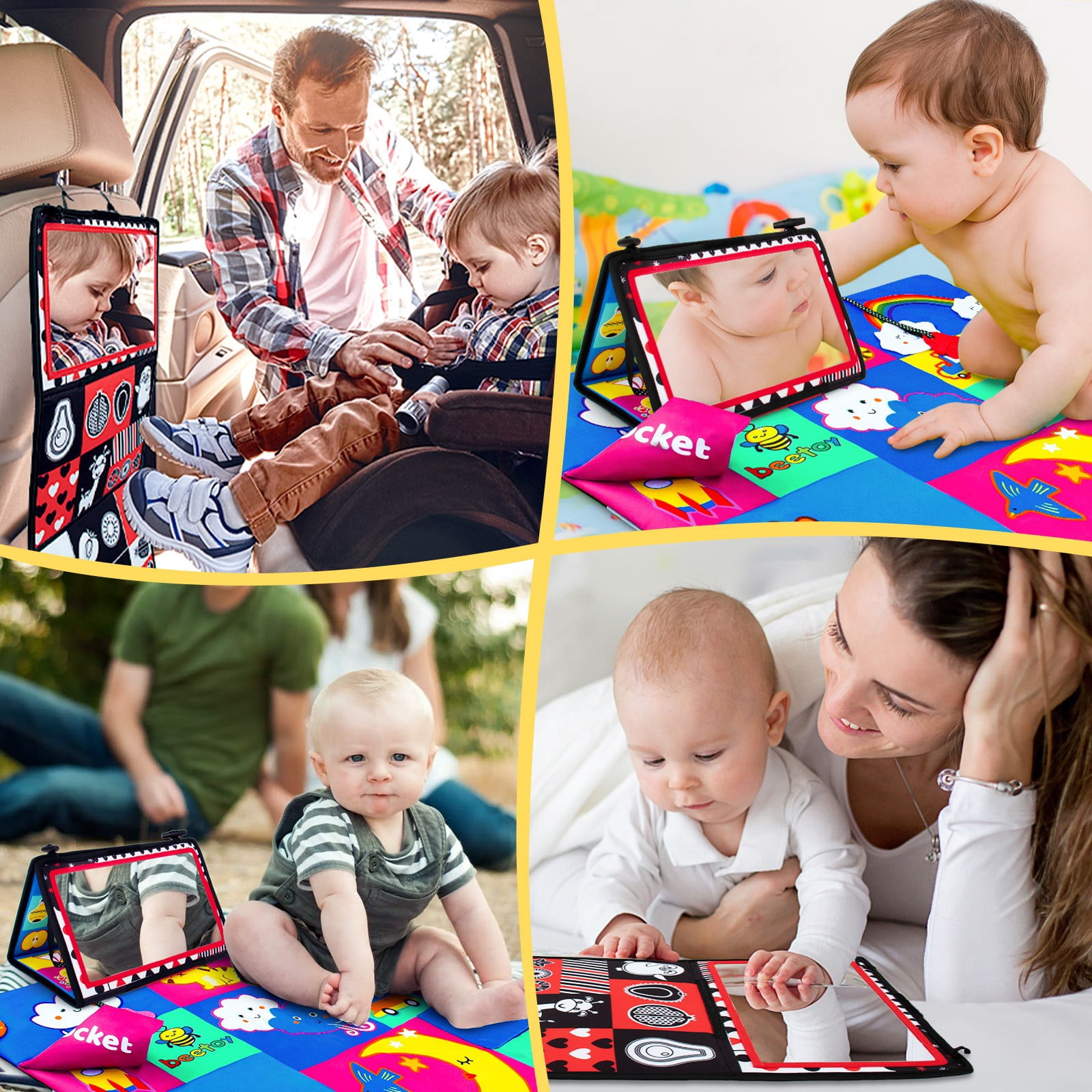 loivesh Tummy Time Mirror Toy with Baby Activity Mat , High Contrast Black and White Baby Toys, Montessori Sensory Toy for Baby Infant Newborn 0 3 6 Months Toys