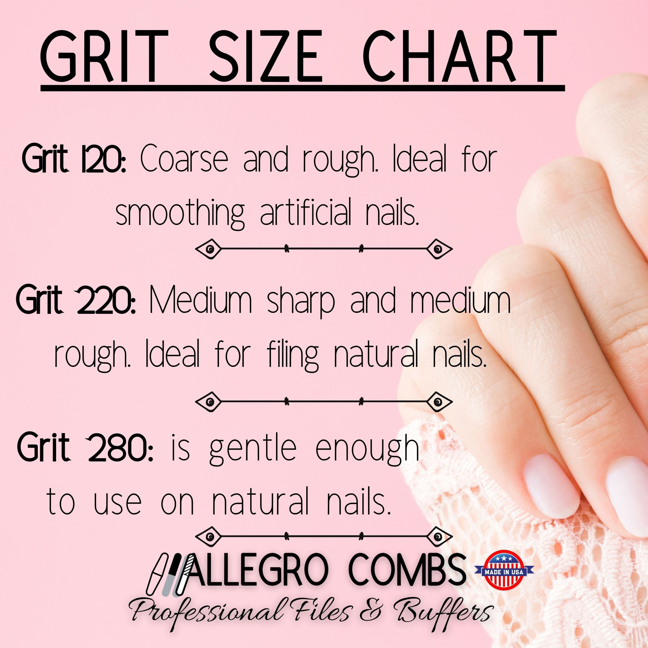 Allegro Combs Professional Nail Files Hard Shell Soft Sponge Nail Filer.  Cushioned Filers Grits 280. Berry 3 Pcs. 