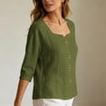 thumbnail image 6 of cocolona Womens Square Neck Tops Button Down 3/4 Sleeve Casual Shirts Trendy Solid Color Blouses, 6 of 7