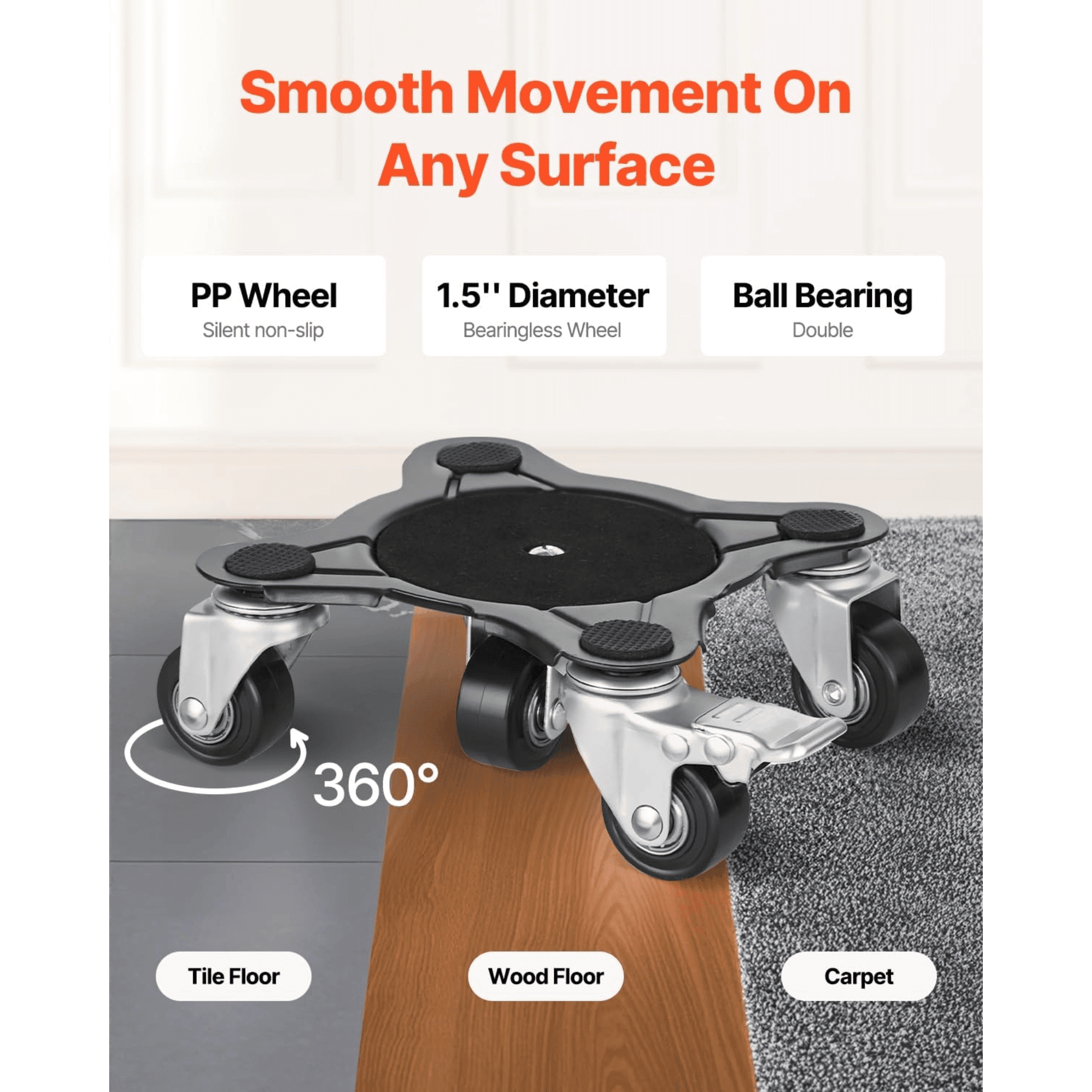 Heavy Duty Furniture Dolly Set, 1200 lbs Capacity, Furniture Movers with 5 Swivel Wheels, Carbon Steel Moving Sliders Tool Kit for Sofa, Refrigerator, Washer & Appliances