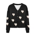 thumbnail image 5 of Lenpel Women's Fuzzy Fleece Cardigan Sweaters Casual Long Sleeve V Neck Heart Print Button down Knit Coats Cozy Sweater Jackets(Black,X-Large), 5 of 5