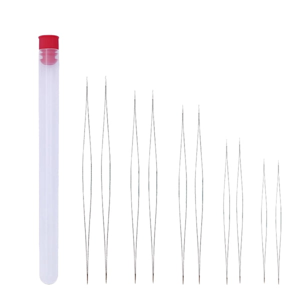 EeaseMX Kit de 10 agujas para enhebrar y coser, con frasco para guardarlas, para hacer joyas (5.8/7.6/10.2/11.5/12.8, 2 de cada una, tapa roja)