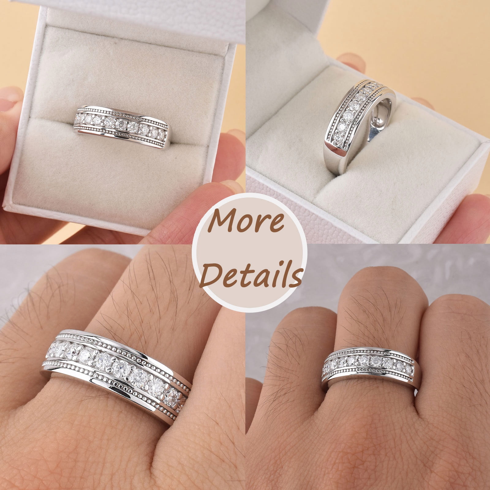 Newshe Jewellery Mens Wedding Band Moissanite Men Rings 1.25cttw D Color VVS1 Round Cut Engagement Size 9