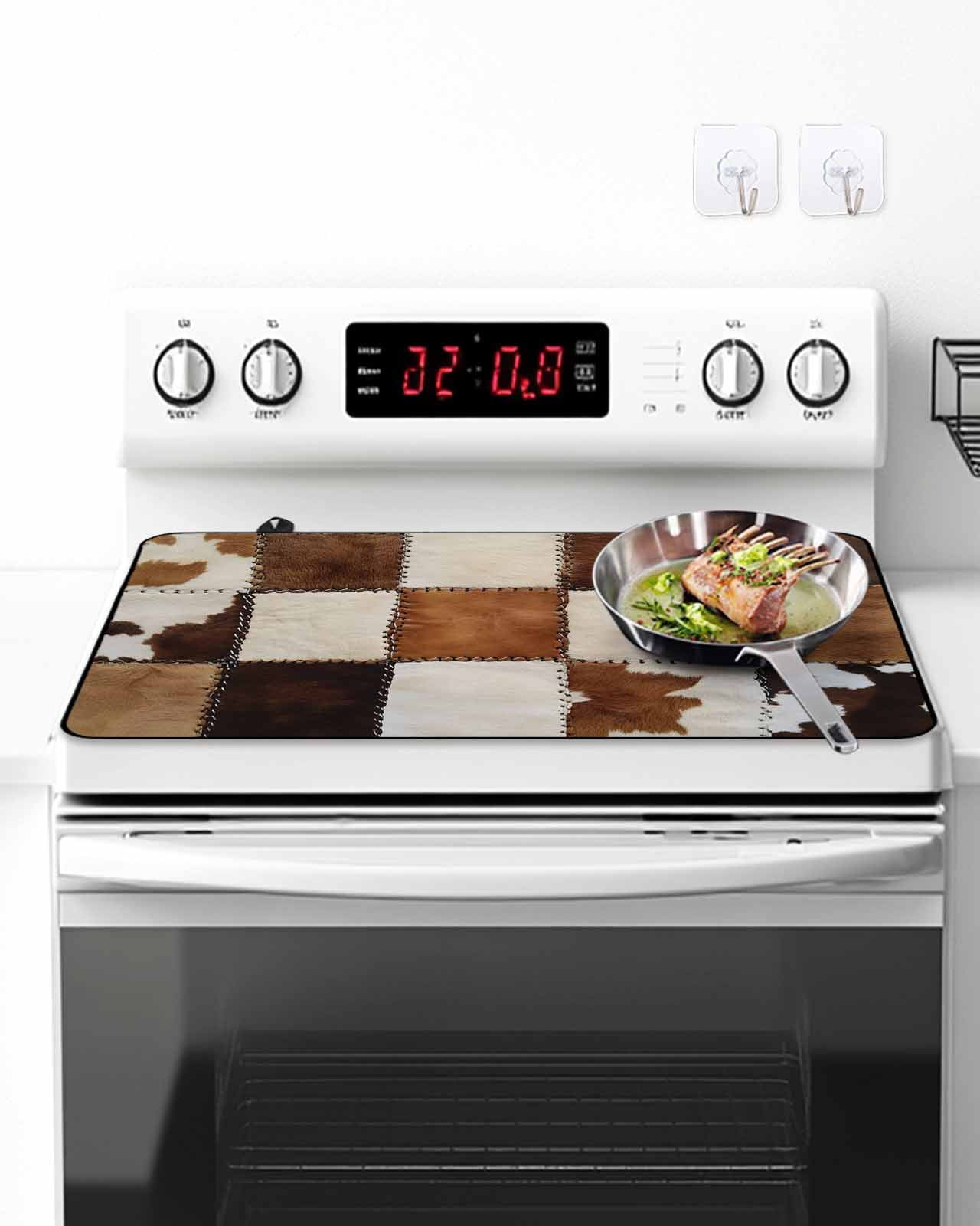 Stove Top Covers for Electric Stove, Abstract Cowhides Glass Stovetop Cover Protector, Brown Beige Animal Fur Texture Induction Cooktop Protector Oven Mat for Kitchen Countertop 24"x21"