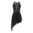 thumbnail image 3 of ZALDITA Women's Rhinestone Lyrical Dance Costume Asymmetrical Cross Back Figure Ice Skating Dance Dress Black XL, 3 of 7