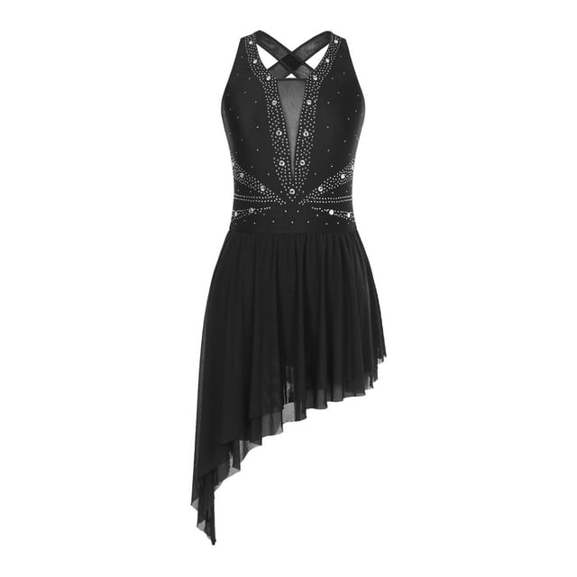 Rswnyirn Robe de Danse Lyrique Col en V Croisée Moderne Contemporaine Haute Basse Noire m