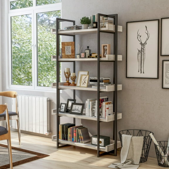 Furniture of America Sohl 5-Shelf Bookcase, Antique White