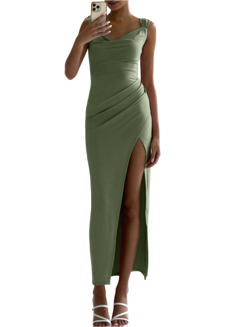 long bodycon dress with side split Halter Backless Split Bodycon Long Dress