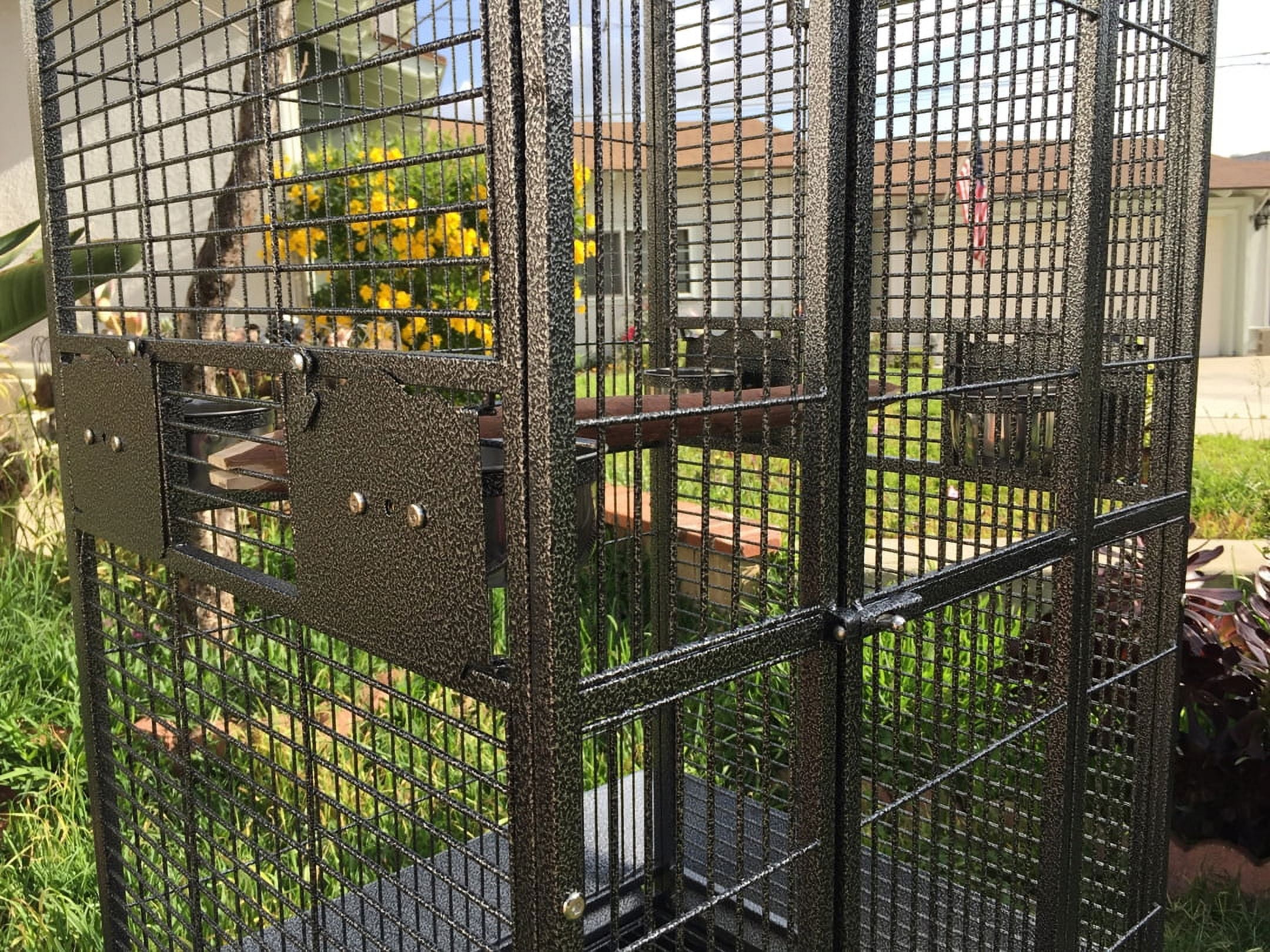 XX-LARGE 32"x23"x66"H Deluxe and Sturdy Wrought Iron Bird Parrot Rolling Cage Double Ladders Open Play Top Perch Stand With Seed Guard