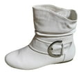 thumbnail image 4 of Top Moda Pad-52 Women's Slouch Large Buckle Flat Heel Ankle Boot WHITE PU 9, 4 of 5