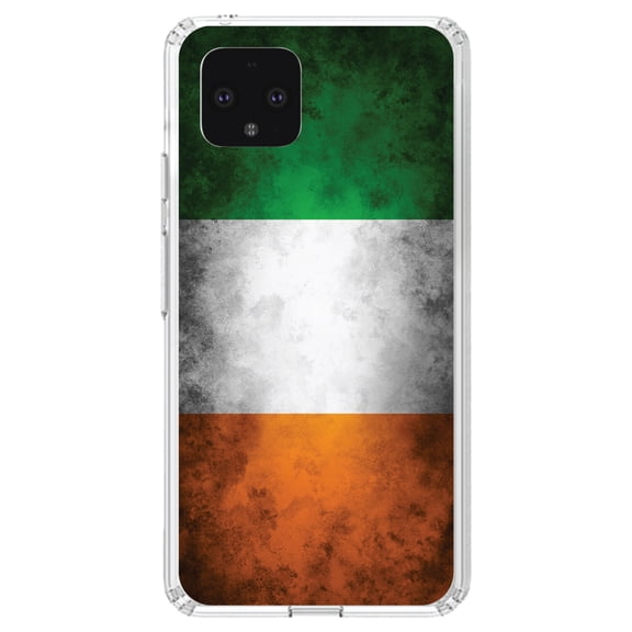 DistinctInk Clear Shockproof Hybrid Case for Google Pixel 4 (5.7" Screen) - TPU Bumper, Acrylic Back, Tempered Glass Screen Protector - Ireland Old Flag - Show Your Love of Ireland