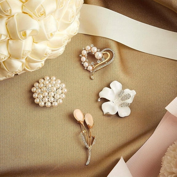 4Pcs Elegant Women's Brooch, Imitated Crystal Pearl Rhinestone Floral Lapel Pin, Fashion Costumes Accessories, Suitable for Valentine's Day, Weddings & Daily Wear
