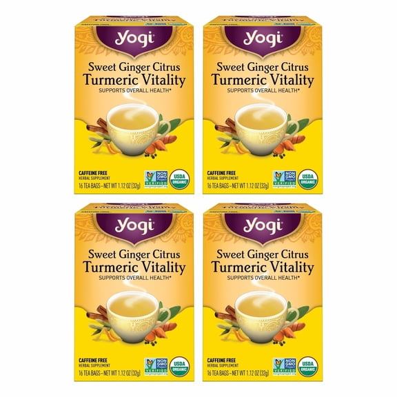 Yogi Tea, Sweet Ginger Citrus Turmeric Vitality 6 Pack, 96 Herbal Tea Bags, Caffeine Free