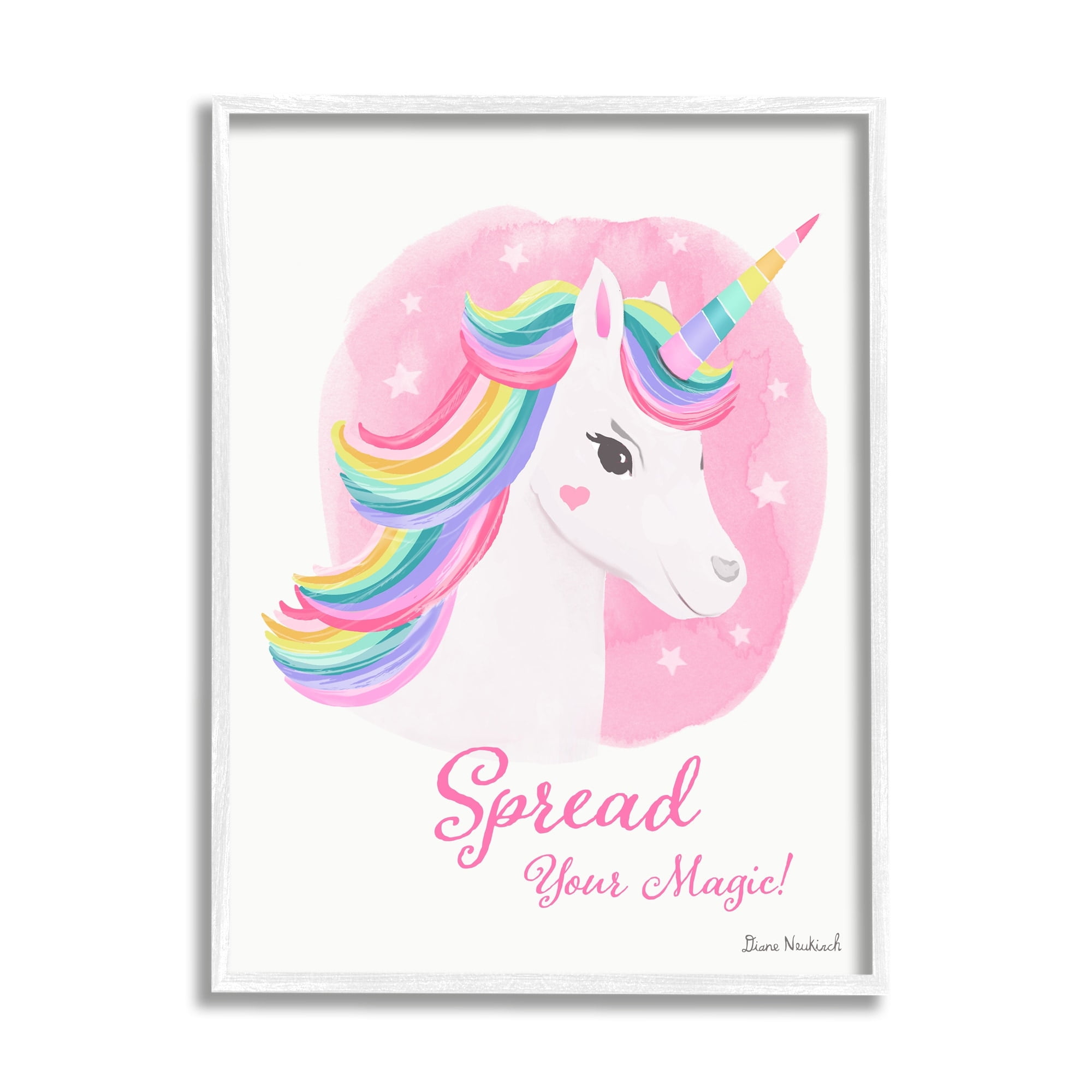 Stupell Industries Spread Your Magic Fantasy Rainbow Unicorn Mane Graphic Art White Framed Art Print Wall Art, Design by Diane Neukirch