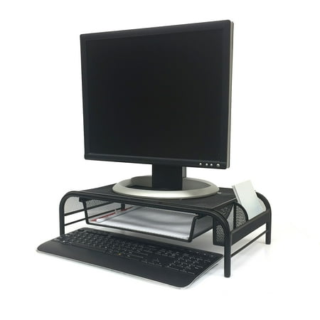 Mind Reader - Mesh Monitor Stand and 3 Tier Paper Organizer - Black