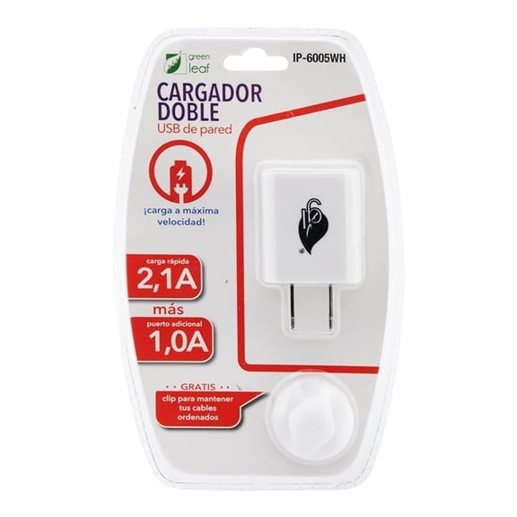 Cargador Green Leaf Doble USB Blanco