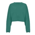 thumbnail image 4 of SGMVNU Women Long Sleeve Crewneck Crop Top Tee Shirt Sweatshirt Casual Solid Color Loose Fit Workout Cropped Pullover Tshirt(Dark Green, L), 4 of 5