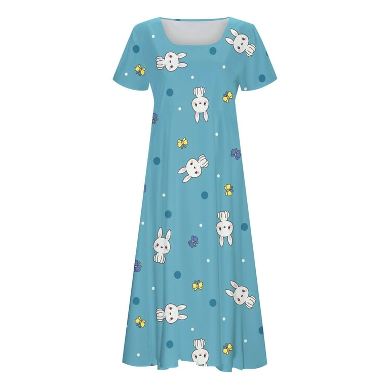 EHQJNJ Easter Dress for Women Plus Size Vintage Spring Summer Fashion Elegant Colorful Easter Theme Egg Rabbit Printed Round Neck Short Sleeve Dress Long Dress Sexy Dresses for Women Walmart