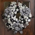 thumbnail image 3 of Northlight Flocked Pine with Harlequin Bows and Ornaments Christmas Wreath - 24" - Unlit, 3 of 9