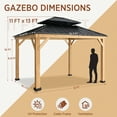 thumbnail image 3 of COOS BAY 11 x 13 Outdoor Patio Wood Gazebo, Hardtop Gazebo with Galvanized Steel Double Roof, 3 of 9