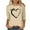 Khaki, variant on ICHUANYI Womens New Trending Heart Print T-shirt 3/4 Sleeves Crew Neck Tees Shirts Casual Tops Fashion Clothing