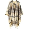 thumbnail image 3 of YooGuoGuo Women's Knitted Plaid Shawl Wrap Open Front Blanket Scarf Travel Stole Cozy Vintage Poncho Capes Fringes Cardigan Coat, 3 of 6