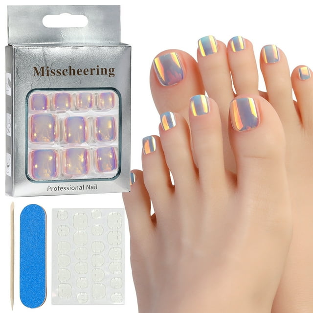 XWSHYW Uñas Postizas Uñas Postizas, 24 Pegatinas para Uñas de Los Pies para Mujeres y Niñas.